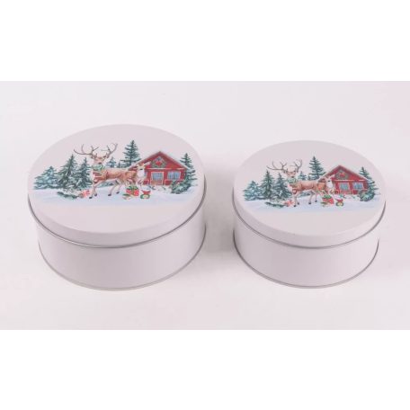 Karácsonyi bádog doboz - 14 cm, 16 cm - 2 db-os szett