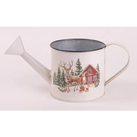 Bádog kanna - Fehér - Szarvas - 27x12 cm