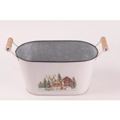 Bádog kaspó fehér - Szarvas - 31 cm