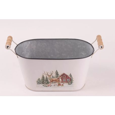 Bádog kaspó fehér - Szarvas - 31 cm