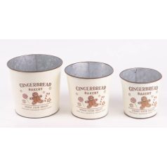 Bádog kaspó fehér - Mézeskalács - 3 db-os szett