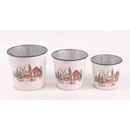 Bádog kaspó fehér - Szarvas - 3 db-os szett