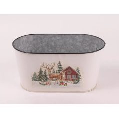 Bádog kaspó ovális - Szarvas - 23x12 cm