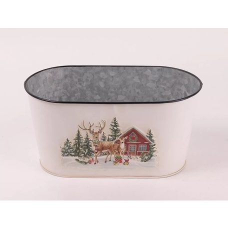 Bádog kaspó ovális - Szarvas - 23x12 cm