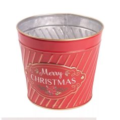 Bádog kaspó - Merry Christmas - Piros - 15 cm