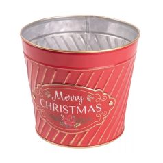 Bádog kaspó - Merry Christmas - Piros - 15 cm