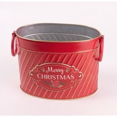 Bádog kaspó - Merry Christmas - Piros - 18,5 cm