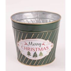 Bádog kaspó - Merry Christmas - Zöld - 15 cm