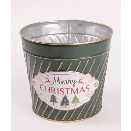 Bádog kaspó - Merry Christmas - Zöld - 15 cm