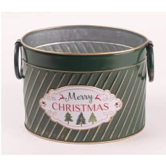 Bádog kaspó - Merry Christmas - Zöld - 18,5 cm