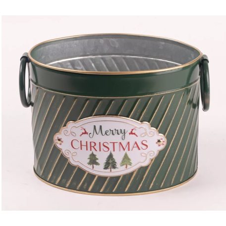 Bádog kaspó - Merry Christmas - Zöld - 18,5 cm