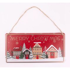 Akasztós bádog tábla - Piros házikós - 30x15 cm
