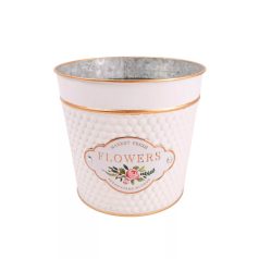 Bádog kaspó -  Fehér - Flowers - 13,5 cm, 15 cm