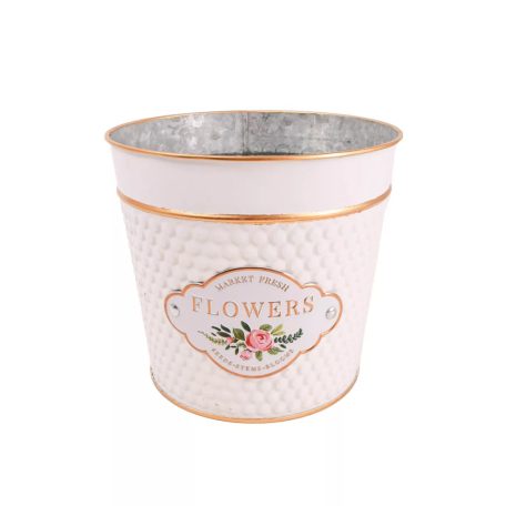 Bádog kaspó -  Fehér - Flowers - 13,5 cm, 15 cm
