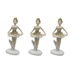 Balerina figura álló - Fehér-Arany - 15x7 cm