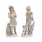 Lány figura cicával-fiú kutyával - Ezüst - 10x22x7 cm 