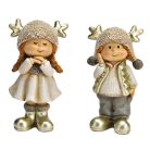  Lány-Fiú figura agancsos sapkában - 9 cm 