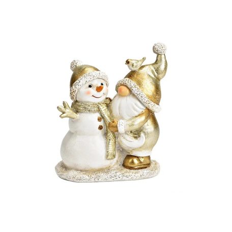 Hóember figura manóval fehér-arany - 10x12x6 cm