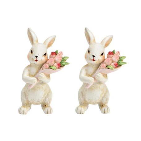 Nyuszi figura tulipáncsokorral - 7x12x6 cm - Raktáron