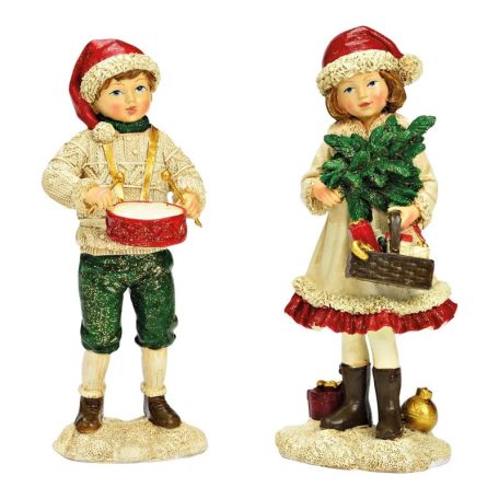  Lány figura kosárral - Fiú figura dobbal - 17 cm