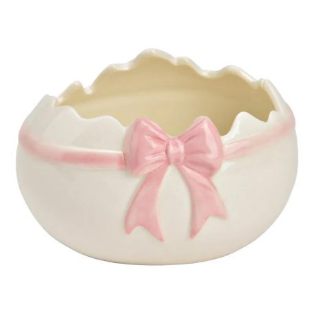 Porcelán tojás rózsaszín masnival - 11x7x8 cm