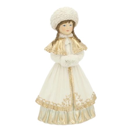 Karácsonyi lány figura - Fehér - 9x16x6 cm