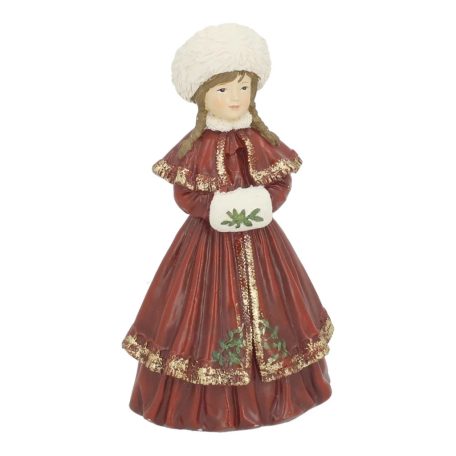 Karácsonyi lány figura - Bordó - 9x16x6 cm