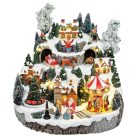 Karácsonyi város - fényekkel, zenével és mozgó elemekkel - 33x33x32 cm