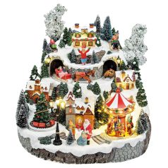   Karácsonyi város - fényekkel, zenével és mozgó elemekkel - 33x33x32 cm