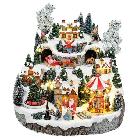 Karácsonyi város - fényekkel, zenével és mozgó elemekkel - 33x33x32 cm