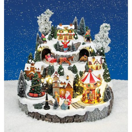 Karácsonyi város - fényekkel, zenével és mozgó elemekkel - 33x33x32 cm