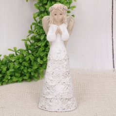 Fehér angyal virágkoszorúval - 17 cm