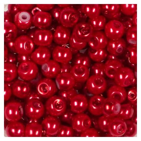 Műanyaggyöngy, viaszos, 4 mm, 20 g - piros