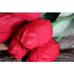 Piros mű bimbózó tulipán levelekkel - 65 cm