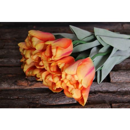 Narancssárga mű tulipán levelekkel - 67 cm