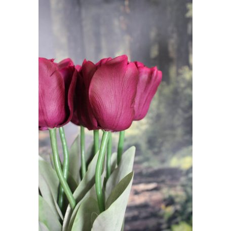 Lila mű tulipán levelekkel - 67 cm