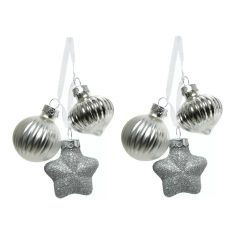 Karácsonyi üvegdísz - Ezüst - 4 cm - 3 db-os szett