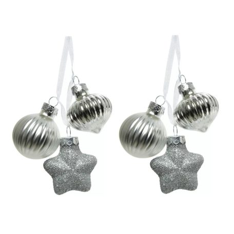 Karácsonyi üvegdísz - Ezüst - 4 cm - 3 db-os szett