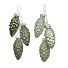  Üveg karácsonyi toboz akasztós - Zöld - 6 cm - 3 db/csomag