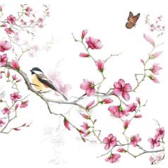   Ambiente Bird & Blossom white papírszalvéta - 20 db-os - 25x25cm, 33x33 cm