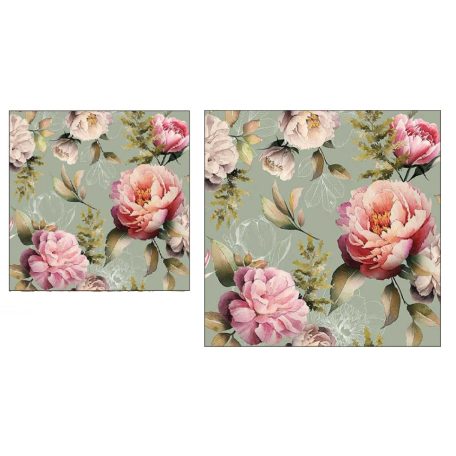 Ambiente papírszalvéta - Peonies composition green - 25x25 cm, 33x33 cm - 20 db/csomag