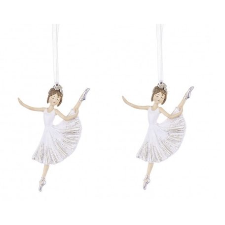 Karácsonyfadísz balerina - Fehér - 10,5x6,5x2 cm - Raktáron