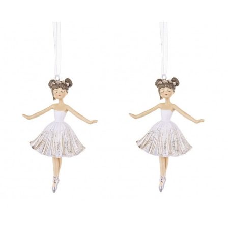 Karácsonyfadísz balerina - Fehér - 10,5x7x3,5 cm