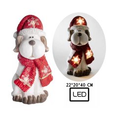 Kerámia kutya LED-es piros sapkában - 40 cm