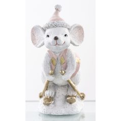   Sielő egér figura - fehér-rózsaszin - 10x7,5x4,5 cm - Raktáron