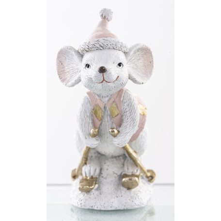 Sielő egér figura - fehér-rózsaszin - 10x7,5x4,5 cm - Raktáron
