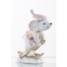 Sielő egér figura - fehér-rózsaszin - 10x7,5x4,5 cm - Raktáron