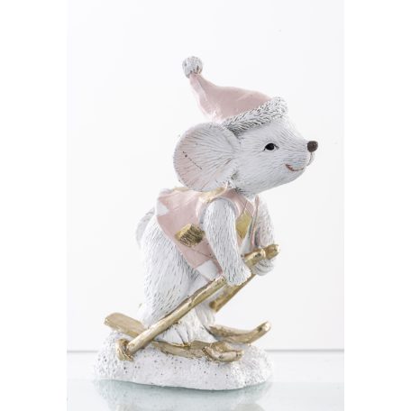 Sielő egér figura - fehér-rózsaszin - 10x7,5x4,5 cm - Raktáron