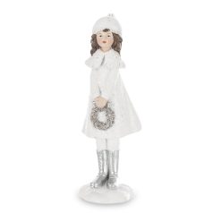   Lány figura koszorúval - Fehér-ezüst - 14,5x5x4 cm - Raktáron