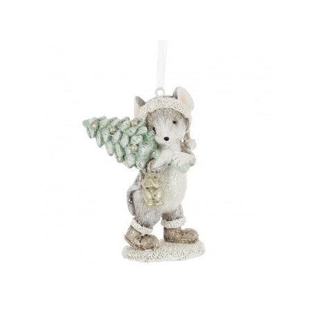 Egér figura fenyőfával -  8x6x5,5 cm - Raktáron